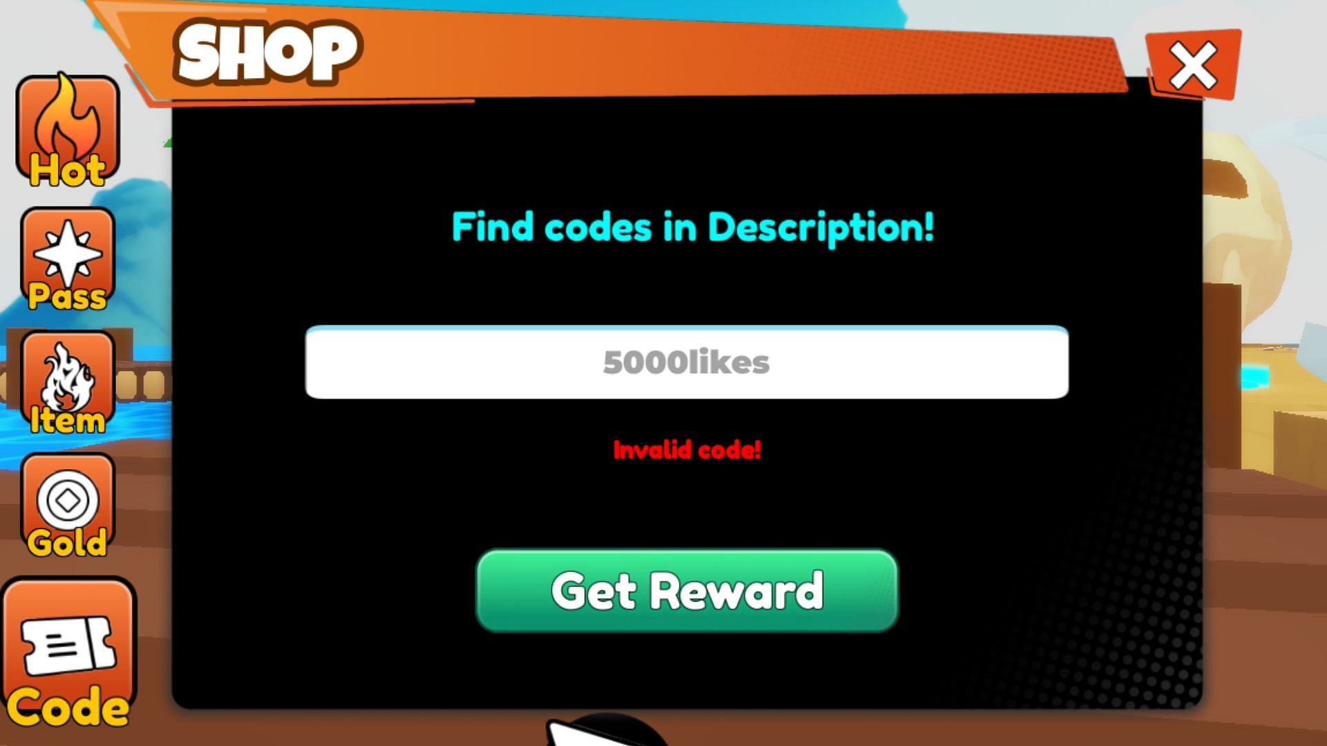 The "Invalid code!" error in the game (Image via Roblox)